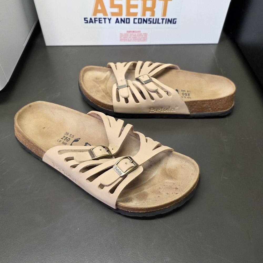Birkenstocks Betula Sandals Women 8 Beige Leather Slide Buckle Comfort - Picture 2 of 11